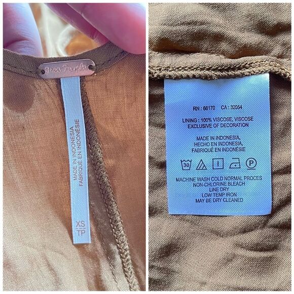 Free People Augustine Mini babydoll dress Brown Pink NWOT size XS Rare - Picture 10 of 13